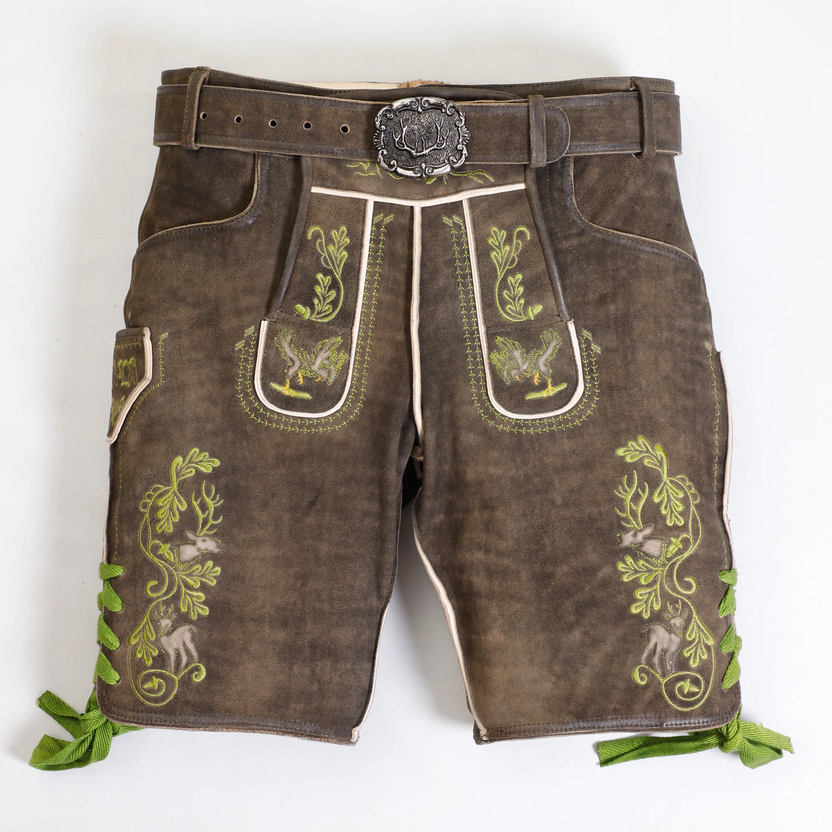 Authentische Lederhose Kurz Waldgrün