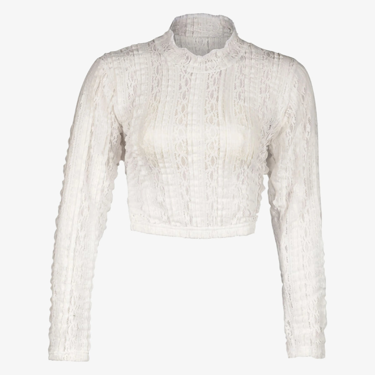Klassische hochgeschlossene langärmlige Dirndl-Bluse in Off-White