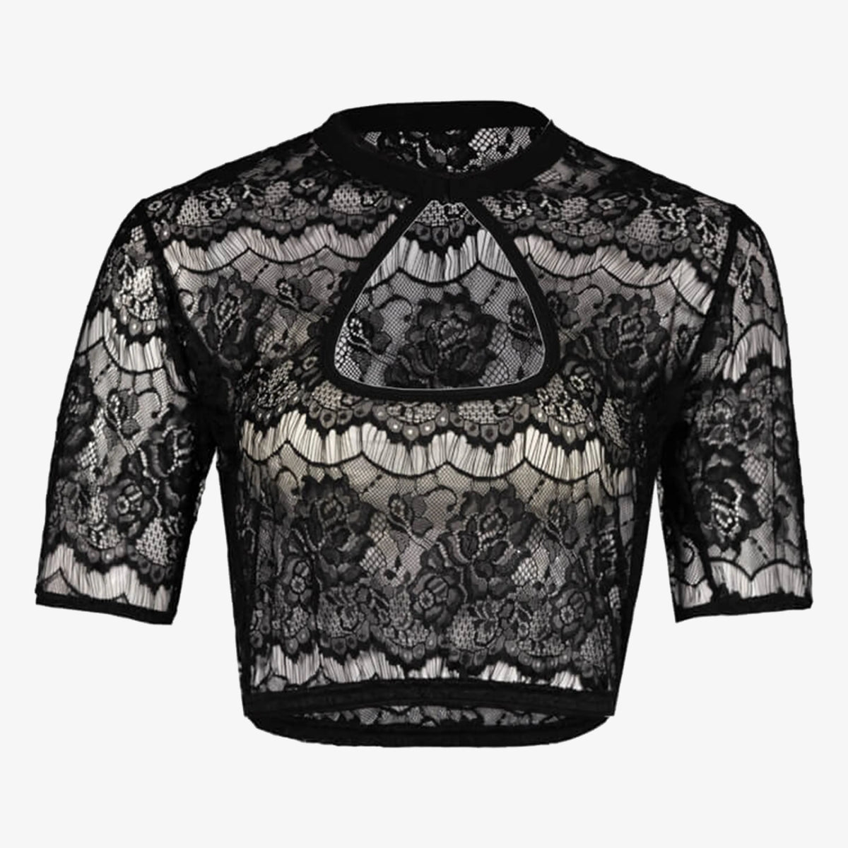 Schwarze kurzärmlige Dirndl-Bluse aus Spitze